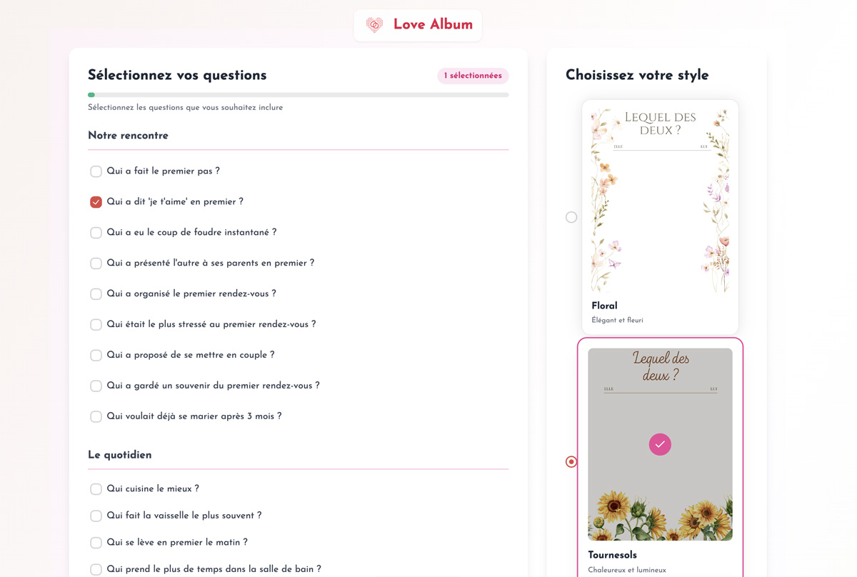 Interface du générateur jeu Elle et Lui