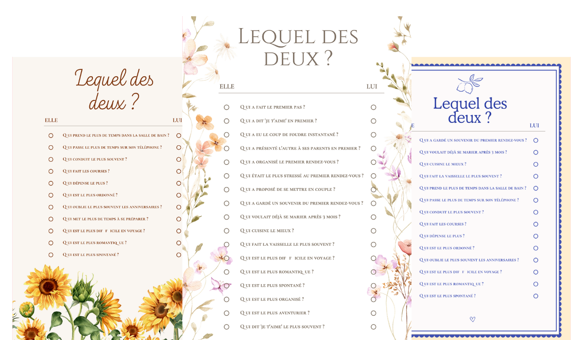 Exemples de Cartes de jeu elle et lui créées avec le générateur de Love Album
